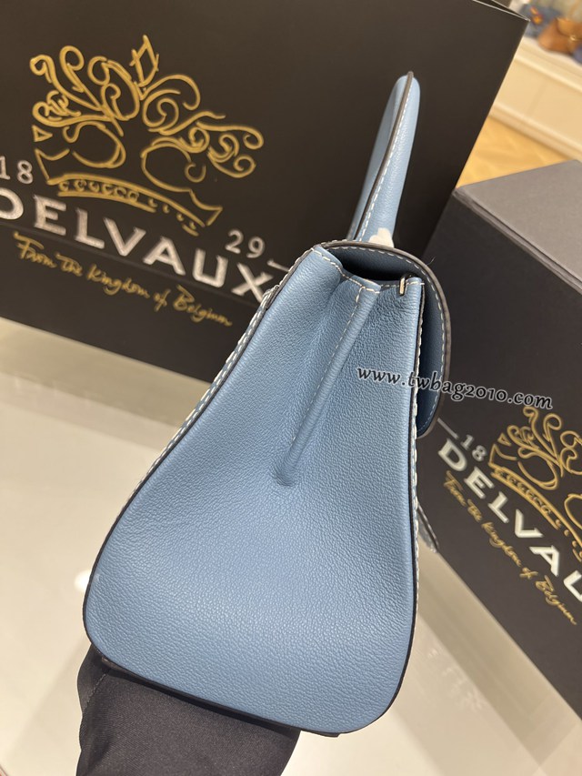 Delvaux太平洋藍外縫線全新mini手提女包 德爾沃專櫃經典款焦糖色BrillantPM包袋 bxs1060